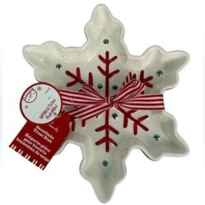 NWT Hallmark Red and White Snowflake Candy Treat Dish